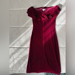 Unique Vintage Off-Shoulder Red Velvet Dress